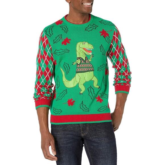 Ugly Christmas Sweater Blizzard Bay Men's Large Timmy The T-Rex Green Red Dino - Picture 2 of 10